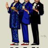 original c. 1930 Jean d'Ylen poster MIK for morning, noon, and night coffee cream. Shows the man dressed for all three times fo the day. Linen backed authentic poster by a notable French artist.