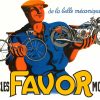 Original 1937 French Art Deco lithograph poster by Jacques and Pierre Bellenger for Cycles Favor Motos, small format 23.5" x 15". Features mechanic with bicycle and motorcycle, professionally linen-backed, excellent condition.