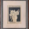 Framed Aux Troix Quartiers, c.1910 black and white, Exposition de Blanc, Leonetto Cappiello poster. A mime holding books and rolled posters.