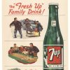 Original 1949 7UP vintage poster featuring "Fresh UP" family drink advertising, authentic offset-lithograph, linen-backed conservation mounted