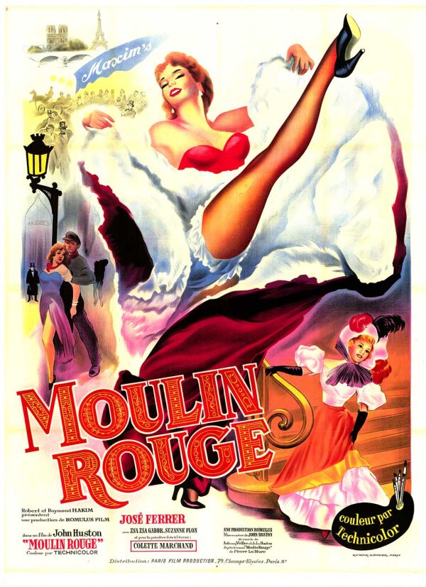 Original 1952 Moulin Rouge vintage movie poster featuring José Ferrer and Zsa Zsa Gabor, French lithograph by Richier-Laugier, linen-backed, 47x63 inches, excellent condition