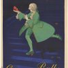 Authentic original 1930s Chaussures Bally lithograph by Jean d'Ylen featuring prince with ruby slipper and Cinderella narrative stone-lithography