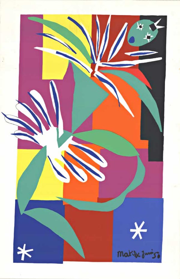 Original Henri Matisse "La Danseuse Créole" lithograph, 31" × 51", abstract color-blocked design with curved forms, signed and dated