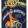 Eriac Cyclomoteurs Paris to Tokyo original vintage poster 1949, Art Deco lithograph by Rocher Studio featuring mopeds racing from Eiffel Tower to Mount Fuji, 31.75 x 47 inches, linen-backed