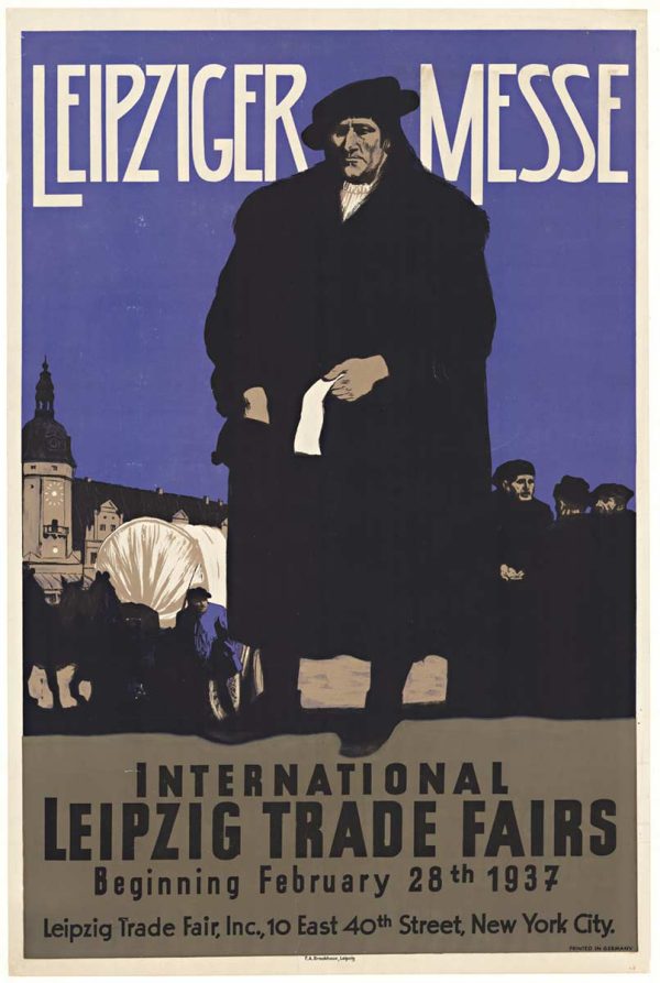 Original 1937 Leipzig Trade Fair lithograph poster by Walter Illner—rare authentic vintage poster, linen-backed, professionally conserved.