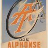 "Pier Gobbe Cycles Alphonse Thomann 50th anniversary vintage bicycle poster, 1949, featuring winged wheel design"