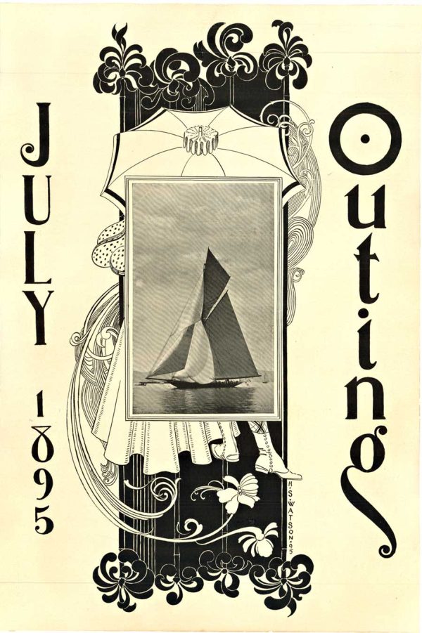"Original 1895 Henry Watson Outing magazine vintage poster featuring Art Nouveau sailboat design, professionally linen-backed lithograph"