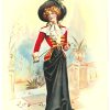 Original 1893 Haddon Hall vintage theater poster; authentic lithograph showing elegant woman in red jacket and black skirt holding riding crop, Art Deco design, linen-backed