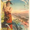 PAL Cycles Clement Motocycles "La Plus Vaste Usine de Monde" original 1895 poster, Belle Époque stone-lithograph featuring allegorical woman with bicycle, 42.25 x 56 inches, linen-backed