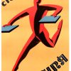Federico Seneca "Cioccolatini Perugina" 1928 (1980s reissue) geometric Art Deco poster, authenticated vintage print, 38x54 linen-backed, Grade A- condition, red abstract figure on cream-yellow background.