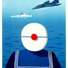 Vintage 1960 Jean Desaleux Marine Nationale French Navy recruitment lithograph poster with sailor figure, minimalist design, linen-backed original