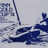 Original 1974 Finn Gold Cup sailing poster by Tom Grogg, silver foil with blue ink, 20.25" x 26", signed in plate