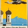 Vintage 1984 Oscar Consee 100 Jahre Claude Dornier Pionier der Luftfahrt exhibition lithograph poster with aircraft, cathedral, mountains, linen-backed original