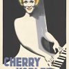Portrait of Cherry Kobler by artist Pierre Marrast—1937 Columbia Records vintage lithograph poster featuring a blonde singer with cherry-red fingernails and a direct gaze, shown in a dark background.