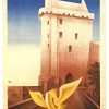 Derouet Lesacq Tranche de l'Histoire de France 1940 original lithograph lottery poster featuring castle tower and descending golden wing, linen-backed, very good condition
