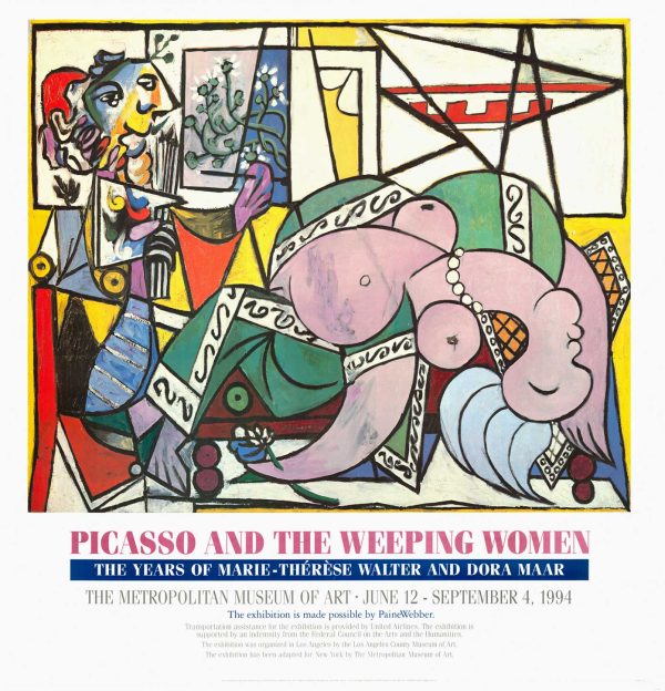 1994 Picasso and the Weeping Woman Metropolitan Museum of Art exhibition poster, linen-backed vintage poster featuring bold colors and avant-garde composition