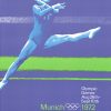 Munich 1972 Olympics gymnastics oversized bus stop format vintage poster in blues and greens, anonymous artists, INV. #11266, archival linen backed and ready to frame