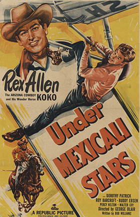 1950 Under Mexicali Stars vintage U.S. one-sheet poster with Rex Allen as a singing cowboy and border-town action.