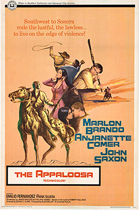 Original linen-backed one-sheet movie poster “The Appaloosa” NSS 66/347 starring Marlon Brando, Anjanette Comer, and John Saxon, with Southwest to Sonora tagline.