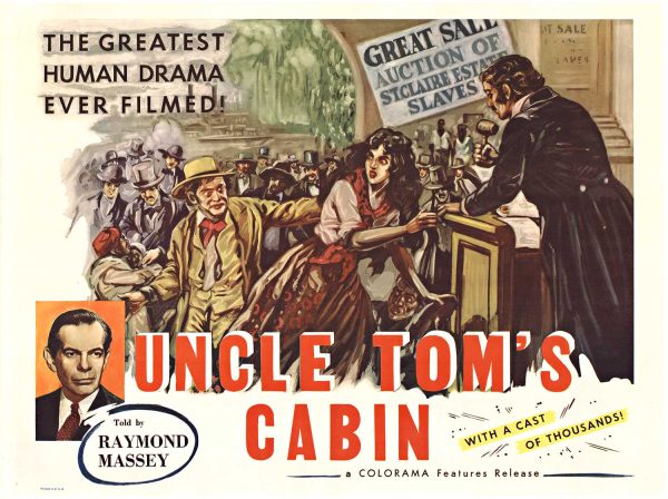 1958 Uncle Tom’s Cabin half-sheet vintage U.S. poster with Raymond Massey narration and Colorama Features branding.