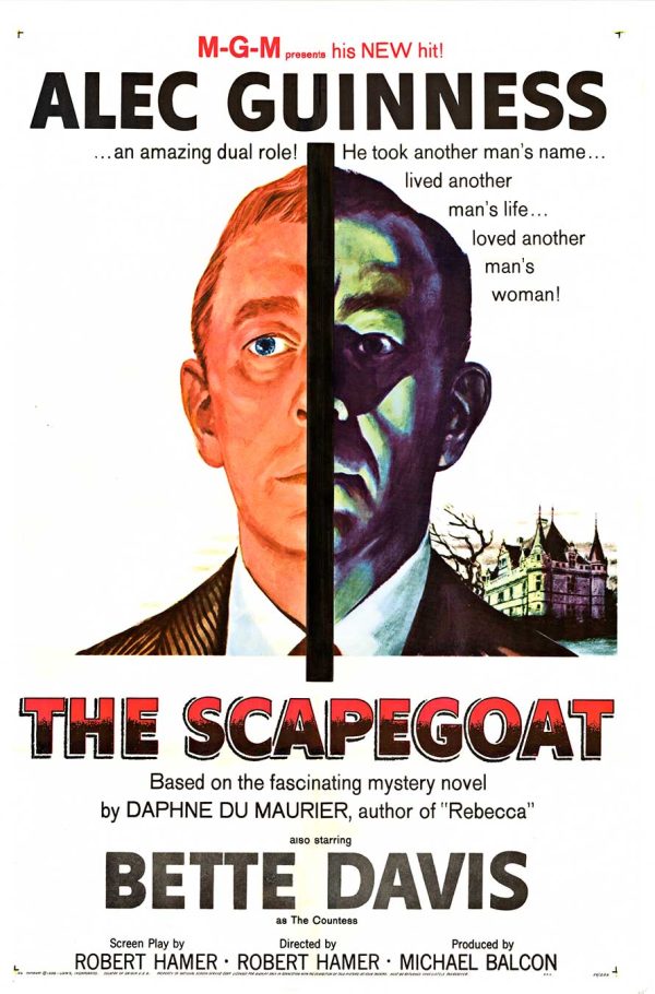 Authentic 1959 US 1-sheet movie poster for The Scapegoat starring Alec Guinness and Bette Davis, professionally linen-backed, paper trimmed to 26 x 40.