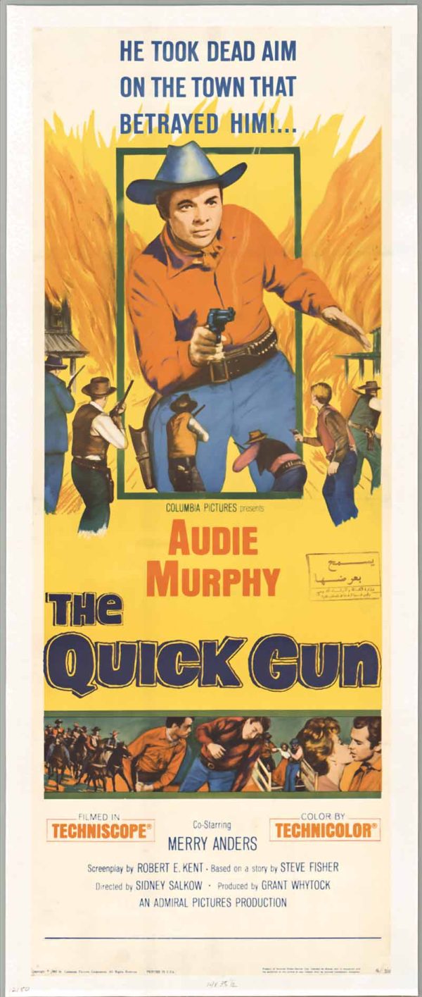 Quick Gun (1964) vintage Western insert poster featuring Audie Murphy, with linen-backed professional acid-free conservation mounting, original lithograph (not a reproduction), in very good condition.