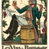 Henri de Bahèzre Nuits-Saint-Georges, featuring elegant gentleman with wine barrel and grape vines, printed by Devambez Paris, linen-backed vintage advertising art