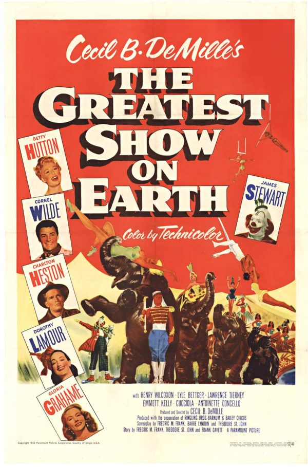 The Greatest Shown on Earth 1952 original 1 sheet vintage circus movie poster, linen backed lithograph with Cecil B. DeMille film artwork”