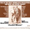 1972 U.S. half-sheet movie poster for Pocket Money starring Paul Newman and Lee Marvin, directed by Stuart Rosenberg, with taglines about memorable Western characters and a lower-left rating snipe covering prior GP notice, original lithograph style.