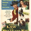 Vintage 1954 one-sheet style movie poster for The Law vs. Billy the Kid, featuring Western artwork with a cowboy (Scott Brady as Billy the Kid) in the foreground, bold title text “THE LAW VS. BILLY THE KID,” and “Technicolor” branding, described as archival linen backed with original fold marks restored and ready to frame; marked NSS 54/290.