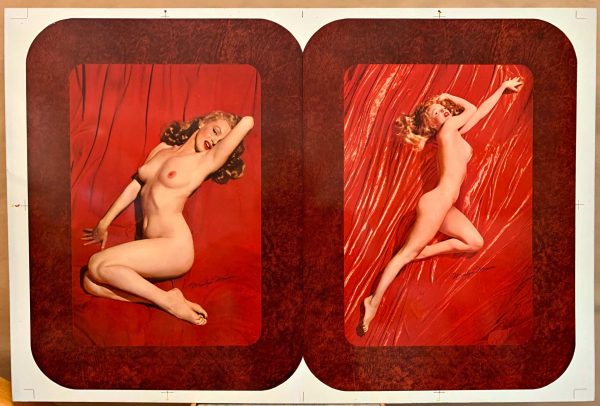 MARILYN MONROE GOLDEN DREAMS & A NEW WRINKLE (Tom Kelly Tray Flat — Red Velvet Series) — Dual Image Lithograph on Metal lithograph on metal, Museum linen backed Grade A condition,