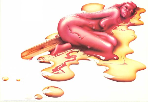 1972 Michael English ICED LOLLY, vintage horizontal lithograph poster, featuring a nude figure melting into the form of an ice cream bar in bold pop-art color and graphic linework.
