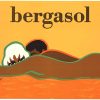 Vintage Bergasol suntan product poster by French graphic artist Bernard Villemot, 1974 offset-lithograph; features a stylized female figure in warm earth tones and yellow against a simplified landscape with contrasting body outline and bold modernist color palette.