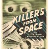RKO Pictures vintage theater poster titled “KILLERS FROM SPACE,” featuring the words “PETER GRAVES” and “BARBARA BESTAR” and a large science-fiction themed composition with bulb-eyed alien creatures and flying saucer imagery above, with additional film credit text on the lower right and smaller billing/cast details in the margins.