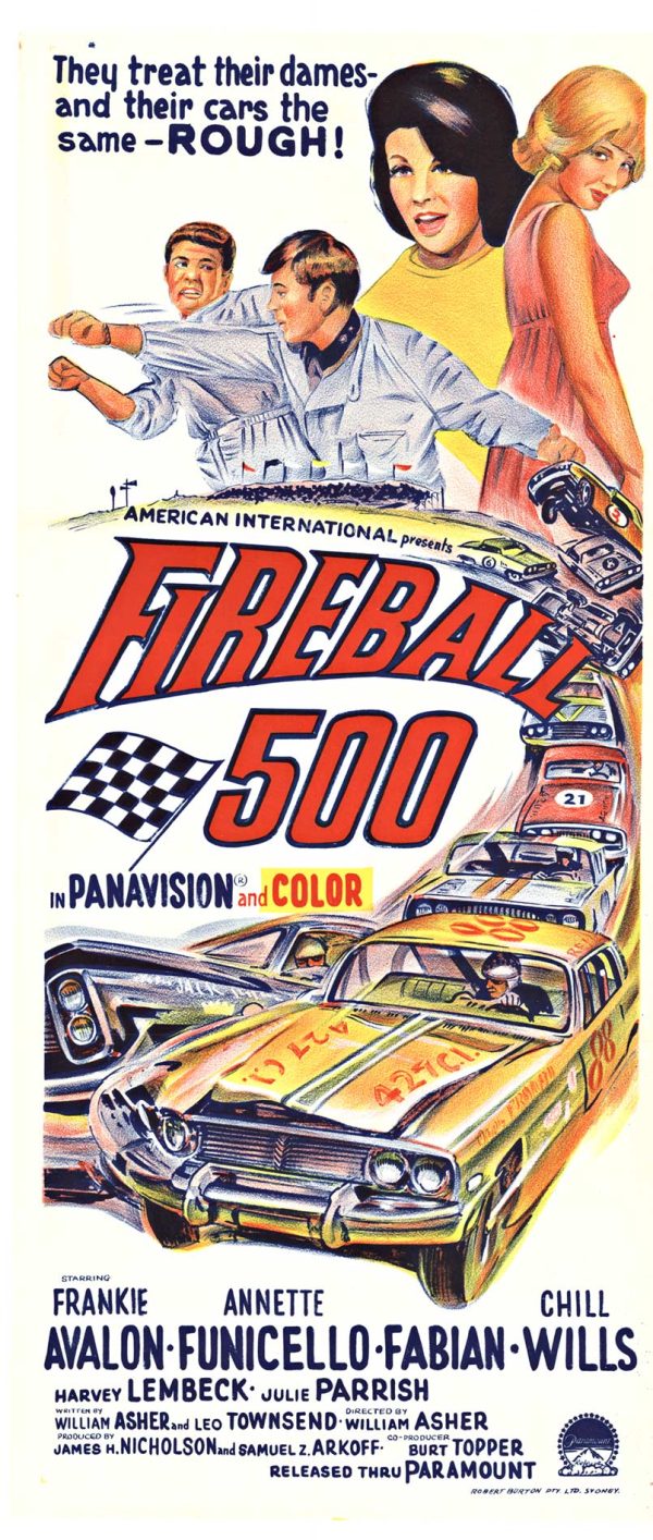 Fireball 500 1966 original Australian daybill film poster Frankie Avalon Annette Funicello stock car racing movie