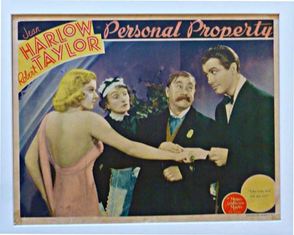 “PERSONAL PROPERTY” 1927 lobby card featuring Jean Harlow in an elegant scene with supporting cast, with the film title visible at the top.
