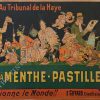 Eugene Oge La Menthe Pastille antique liqueur poster 1904, Tribunal de la Haye satirical figures, Uncle Sam, black baby, mint pastille bottle, Art Nouveau stone-lithograph advertisement