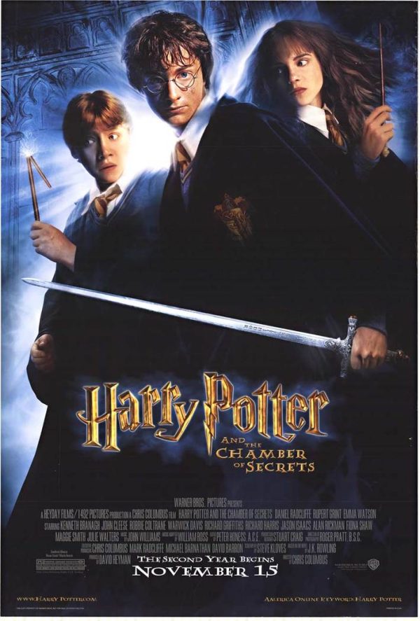Harry Potter and the Chamber of Secrets (2002) original pre-release double-sided advance one sheet movie poster (27" x 40") featuring Harry Potter and the cast, offset-lithograph style theatrical artwork.