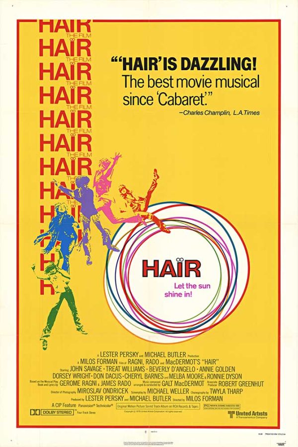 Hair (1979) original U.S. one sheet vintage movie poster featuring colorful hippie-themed artwork and period cast/typography, conservation mounted linen backed offset-lithograph.