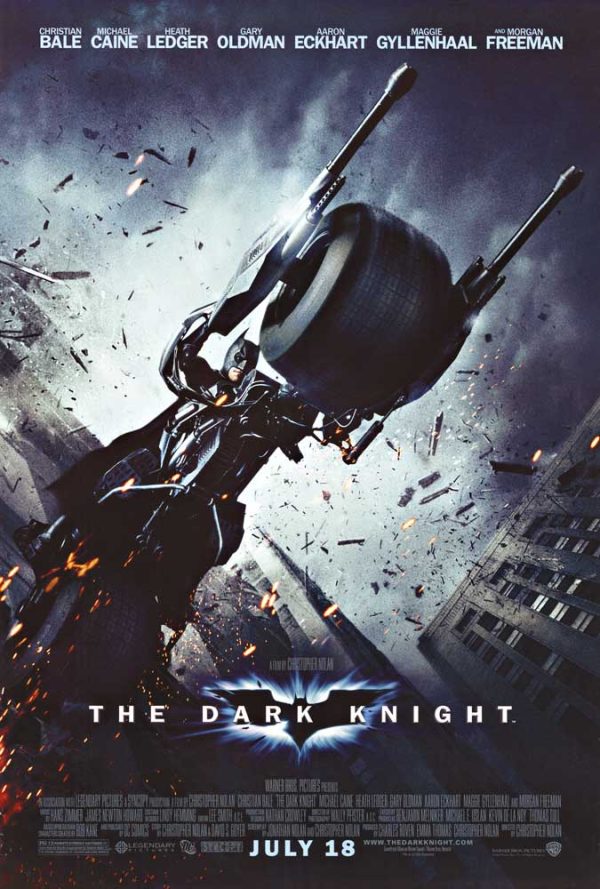 Rare 2008 prerelease studio one sheet vintage movie poster for “THE DARK KNIGHT,” 27x40, double-sided light box edition, featuring Batman in dramatic action scene, Christian Bale and Heath Ledger.