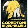 Original vintage Copertoni Impermeabili Moretti raincoat poster by Luciano Mauzan 1921, elephant in yellow coat, authentic Italian stone lithograph, linen-backed oversize antique poster