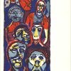 Original 1988 Ricardo Mosner serigraph poster featuring expressionist multi-face design in blue, red, and yellow; authenticated vintage poster