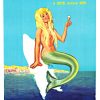 Original 1950s Emm. Gaillard vintage French champagne advertising lithograph poster featuring an elegant mermaid with champagne glass against ocean blue background, Cazalis & Prats collectible