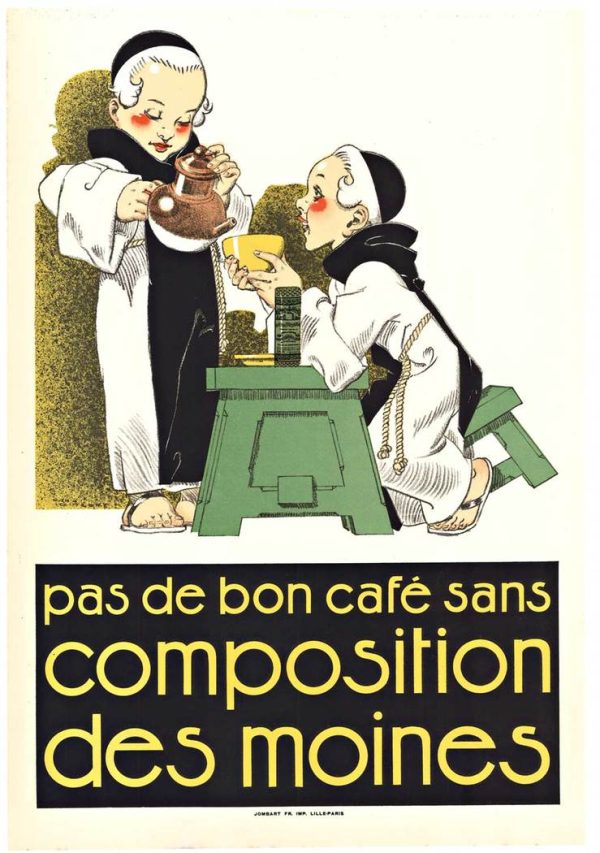 Composition des Moines | René Vincent | Art Deco poster | stone-lithograph | French coffee advertising | 1920s commercial design | Art Deco typography | vintage French coffee branding | coffee packaging design | commercial lithography | French advertising heritage | museum-quality poster art