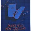 Mardi Gras New Orleans poster by Steven Max Singer (original lithograph/serigraph, hand signed and numbered, masks in blue and red)