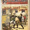 Original December 1901 issue of Jesse James Stories published by Street & Smith, featuring dynamic action cover illustration of Jesse James in gunfight with lawmen. Bold red and black typography. Nickel weekly periodical, complete save back cover.