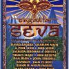 Color concert poster titled “Sing Out for Seva” with ornate decorative frame elements and stylized lettering, featuring the Seva Foundation & Bill Graham banner and a list of performers on a bright background