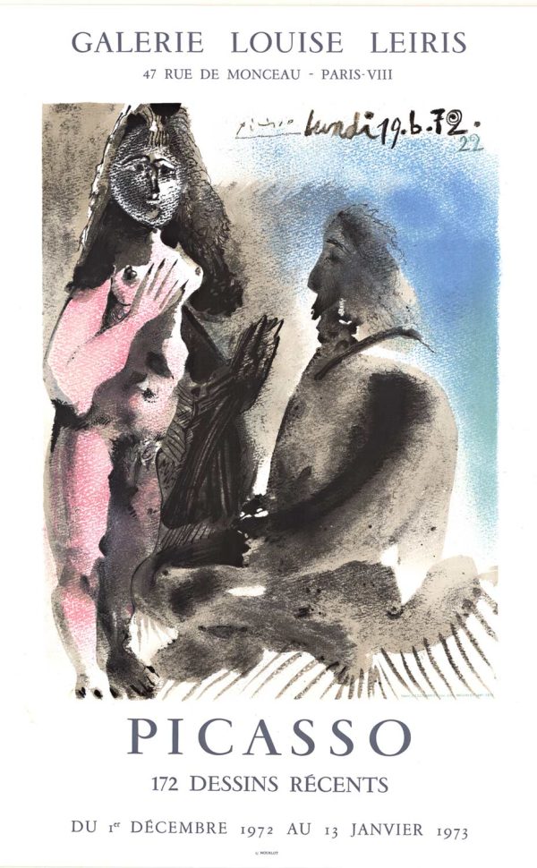 Picasso "The Painter and His Model" 1972 original exhibition poster, Galerie Louise Leiris lithograph, Mourlot printed
