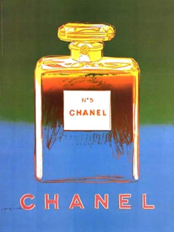 Andy Warhol original poster, Chanel No. 5 Pop Art, authentic vintage Warhol poster, original offset-lithograph, Pop Art collectible, Warhol commercial art, linen-backed Warhol poster, green blue color variant, IVPDA certified Pop Art, rare Warhol Chanel poster