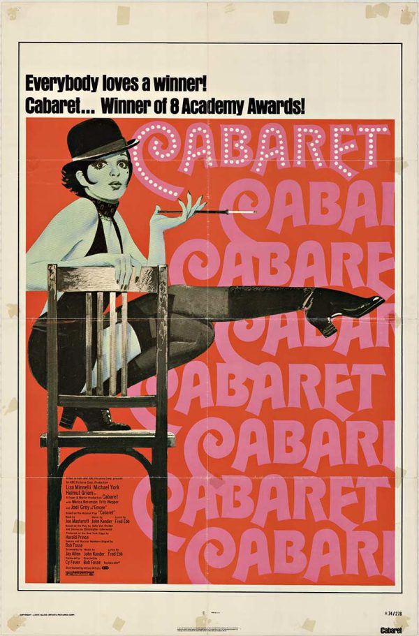 Original Cabaret 1974 re-release movie poster, 27x41 U.S. one-sheet, offset-lithograph, unbacked, B condition, NSS R74/278